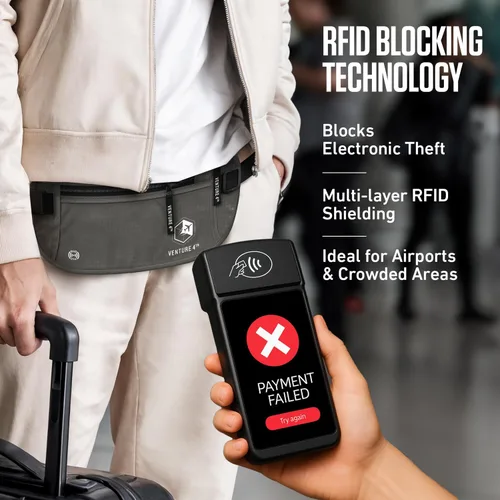 Vista 2 de VENTURE 4TH Cinturón de dinero de viaje, RFID bloqueo pasaporte titular - gris Gris ceniza