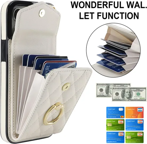 Vista 2 de Asuwish Compatible con iPhone 15 Pro de 6.1 pulgadas, protector de pantalla, correa de muñeca, soporte de tarjeta de bloqueo RFID, funda