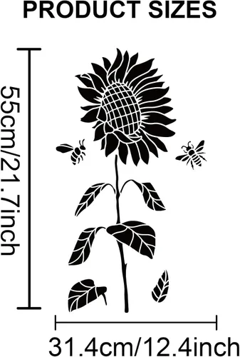 Vista 2 de MAYJOYDIY 4 plantillas grandes de girasol de 12.4 x 21.7 pulgadas, plantillas de abeja de girasol con pincel de pintura, plantilla de girasol