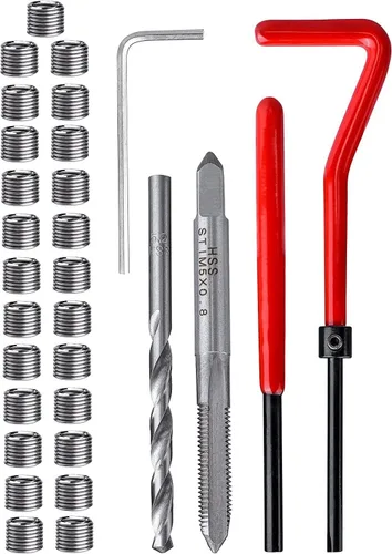 Vista 8 de Kit de 20 piezas de inserción de reparación de roscas M10 x 0.059 in, kit de reparación de roscas de acero inoxidable, kit de reparación de bobinas