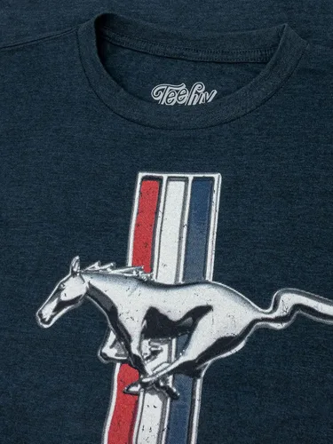 Vista 2 de Tee Luv Camisa Ford Mustang desgastada para hombre, Brezo Azul Marino