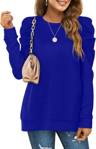 Vista 2 de XIEERDUO Sudaderas de cuello redondo para mujer, suéteres tipo túnica de manga abombada, ropa de otoño, ajuste holgado