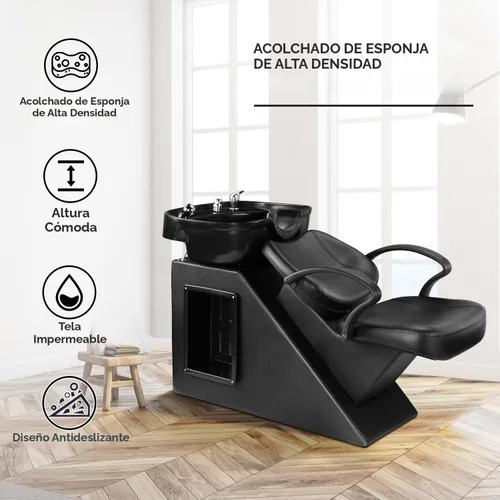 Vista 2 de Silla de lavado Ainfox para peluquería, con cuenco para champú, de plástico ABS, para salón de belleza (Negro)