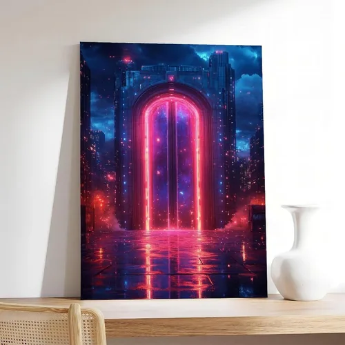 Vista 7 de Glowing Neon City Nightscape – Retro Cyberpunk Wall Decor for Living Room Poster Print for Teen Boys Room Wall Art Canvas Painting Print