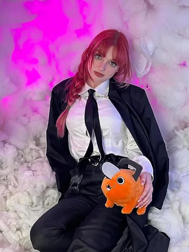 Vista 7 de C-ZOFEK Conjunto de traje de chaqueta negra para mujer con corbata Makima, disfraz de cosplay de uniforme
