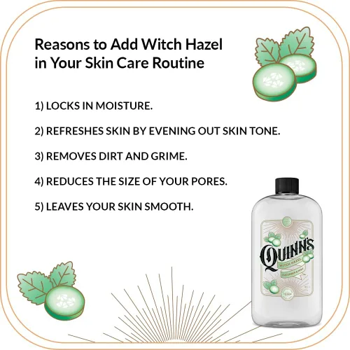 Vista 5 de Quinn's Hamamelis sin alcohol con aloe vera 16 onzas (pepino y menta) Tónico sin alcohol con un aroma refrescante de pepino y menta para hidratar