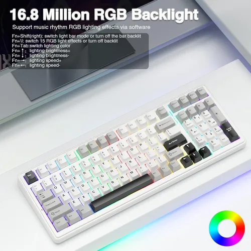 Vista 6 de AULA Teclado mecánico inalámbrico F99, triple modo Bluetooth 5.02.4GHzUSB-C, teclado personalizado intercambiable en caliente, interruptores