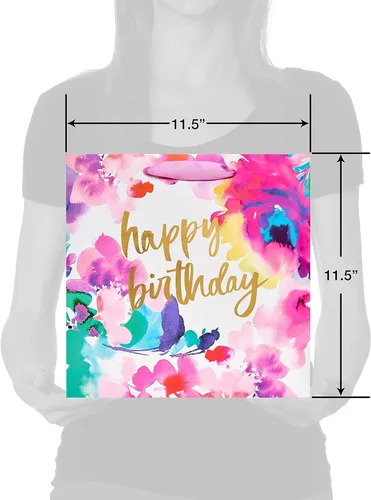 Vista 4 de Papyrus Bolsa de regalo de cumpleaños grande de 11.4 pulgadas, acuarela floral (1 bolsa)