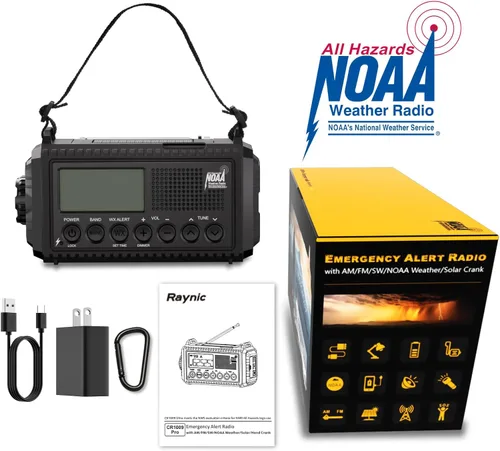 Vista 7 de Raynic - Radio meteorológica NOAA, radio de emergencia solar con manivela de 5000 mAh/18 500 mWh, radio portátil a batería con AM/FM/SW/NOAA