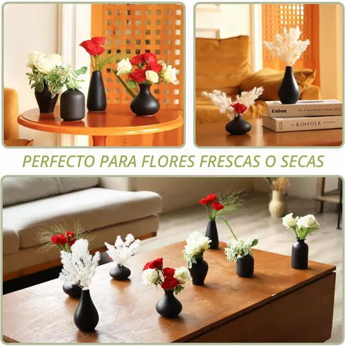 Vista 4 de Juego de 8 jarrones negros pequeños, mini jarrones de cerámica para flores Negro-juego de 8