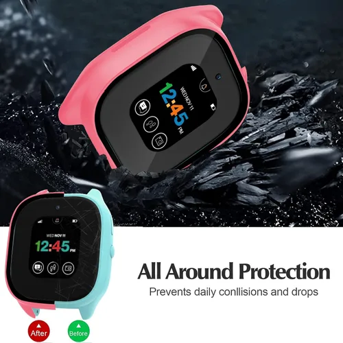 Vista 4 de Paquete de 3 fundas protectoras compatibles con Verizon Gizmo Watch 3, protector de pantalla de policarbonato duro, protector de pantalla de vidrio