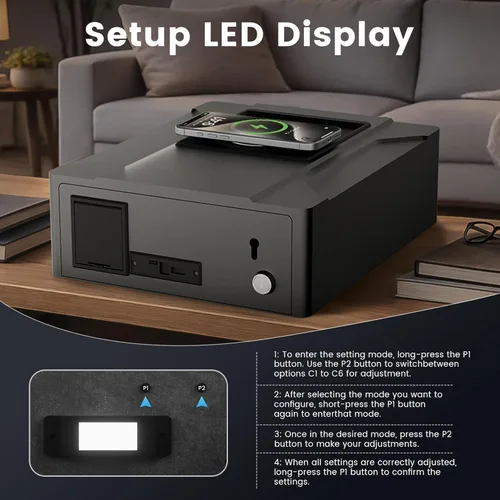 Vista 4 de XDeer Caja fuerte biométrica inteligente para pistola, mesita de noche caja fuerte inteligente con carga inalámbrica para teléfono y reloj, 4