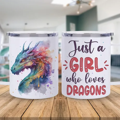 Vista 2 de Hyturtle Taza de Dragón - Taza de Café de Acero Inoxidable de 12oz, Regalo para Amantes de los Dragones para Mujeres, Regalo Bonito para Amantes