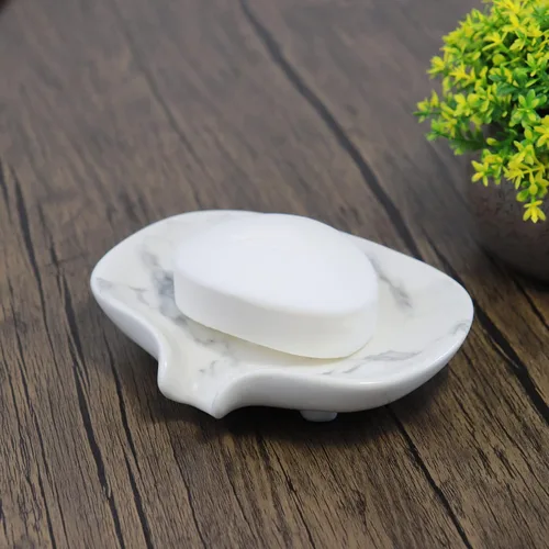 Vista 7 de Jabonera con textura de mármol de cerámica, ranura autodrenante, portátil para ducha, baño y fregadero de cocina