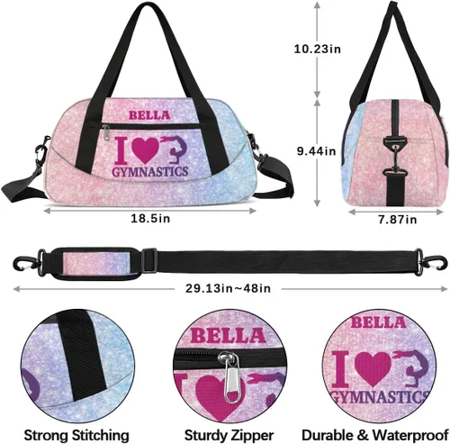 Vista 3 de Bolsa de baile personalizada para niña, bolsa de lona deportiva personalizada, bolsas de fin de semana, bolsa de viaje para gimnasia y teñido