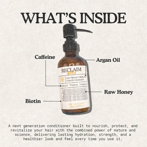 Vista 4 de Acondicionador para el crecimiento del cabello con biotina y cafeína, engrosamiento y fortalecimiento natural, sin sulfato, miel cruda sin sulfato