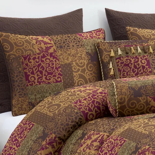 Vista 3 de Chezmoi Collection Amelia - Juego de edredón jacquard floral de 9 piezas, tamaño Queen, multicolor