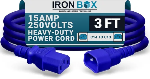 Vista 56 de IronBox Electric - Cable de Alimentación C14 a C13 de Servicio Pesado, 15A, 250V, Cable de Extensión para Computadora 14/3 AWG - Cables