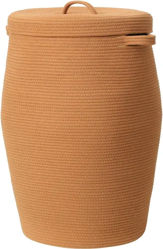 Vista 13 de Cesta alta de cuerda de algodón hecha a mano de 26"x20" con tapa, elegante forma de frasco con cubierta, cesto para ropa con tapa, para dormitorio