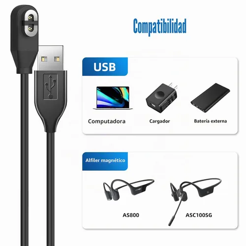 Vista 6 de Paquete de 2 cables de carga para Shokz Aeropex/OpenRun, OpenRun Pro, OpenRun Mini y OpenComm 2/UC, para cable de carga Aftershokz, cable USB