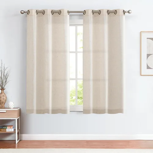 Vista 23 de Jinchan Cortinas de lino azul semitransparentes de 96 pulgadas de largo, 2 paneles para sala de estar con ojales, cortinas oscuras de lino