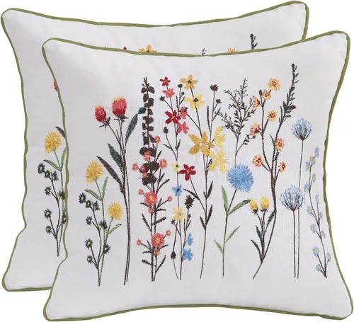 Vista 12 de Juego de 2 fundas de almohada bordadas de otoño de 16 x 16 pulgadas, diseño de pájaros vintage Hojas de arce, tela duradera, decoración bohemia