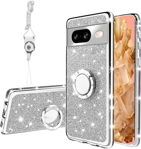 Vista 54 de Funda compatible con Google Pixel 6 Pro para mujer, con purpurina, suave, elegante, transparente, TPU de lujo, bonita funda protectora con correa