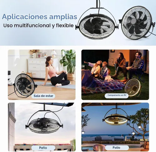 Vista 7 de Ventiladores de Gazebo para Exteriores, Ventiladores de Techo Colgantes con Luces, Ventilador de Techo Portátil de 16" con Enchufe, Ventiladores