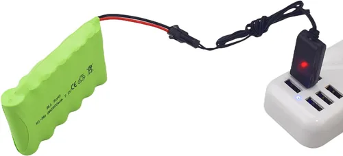 Vista 3 de 2 pilas recargables AA de 7.2 V 2800 mAh con enchufe SM-2P y 2 cables de carga USB para Huina 1550 550 Excavadora de control remoto, camión