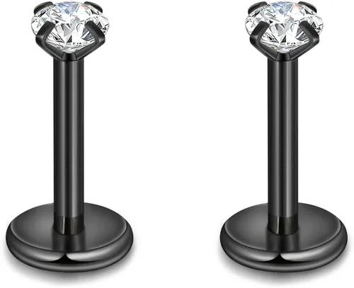 Vista 50 de CANDYFANCY Pendientes de 16 g, 2/3/4 mm, con circonia cúbica, triple hélice delantera, para cartílago de la oreja, Tragus, piercing de labio 16