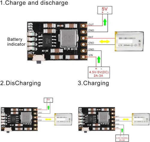 Vista 5 de 6 unids 2A 5V descarga de carga módulo integrado 3.7 V 4.2 V para batería de litio 18650 con aumento de carga Módulo de placa PCB de protección