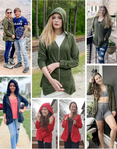 Vista 5 de Zeagoo Sudadera con capucha y cremallera para mujer, ligera, casual, con bolsillos