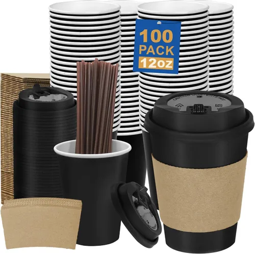 Vista 47 de Paquete de 100 tazas de café desechables de 8 onzas, tazas de papel desechables de color marrón a granel, tazas de café para té caliente, chocolate
