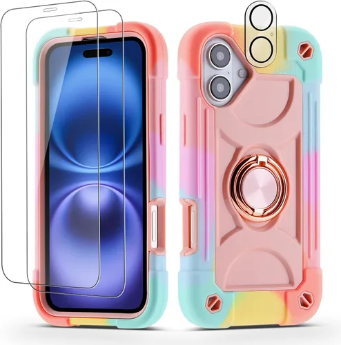 Vista 15 de Funda para iPhone Se3/iPhone Se2, iPhone 6/6S, iPhone 7/iPhone 8 de 4.7 pulgadas con soporte de anillo, con 2 protectores de pantalla resistentes