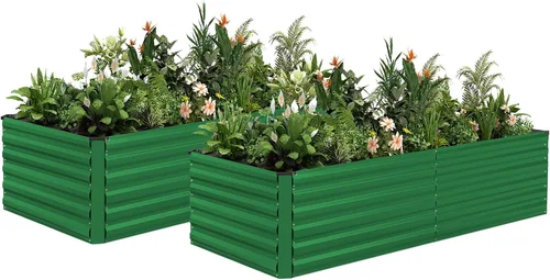 Vista 48 de NAVINE Cama de jardín elevada de 8 x 4 x 2 pies, macetas elevadas de metal grande, macetas para plantas al aire libre para verduras, flores