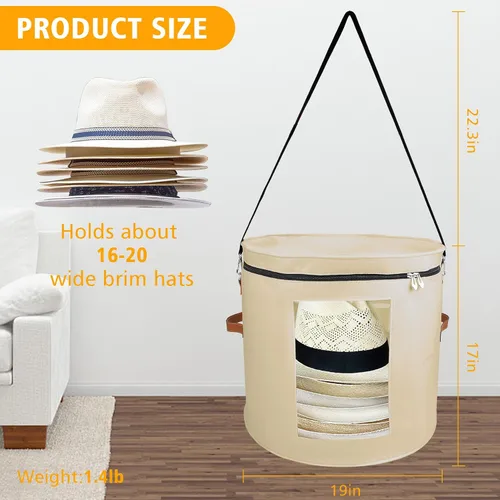 Vista 2 de VanlonPro Caja de almacenamiento grande para sombreros para mujeres y hombres, organizador de gran tamaño de 19 pulgadas de profundidad x 17