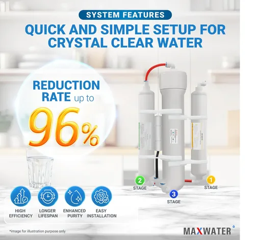 Vista 3 de Max Water Sistema de filtro de agua de ósmosis inversa portátil de 3 etapas, sistema de filtración de agua RO de 50 GPD para acuario, plantas