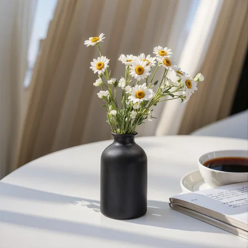 Vista 5 de Juego de 6 jarrones de cerámica negra, jarrones pequeños de 5 pulgadas para flores secas o plantas de casa, jarrones decorativos bohemios modernos