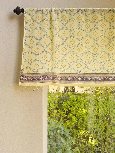 Vista 23 de Saffron Marigold Cortina de cenefa impresa a mano con ribete de cuentas, velo de novia blanco, perfecta para cocina, dormitorio, baño, comercio