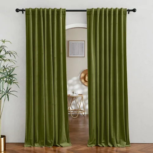 Vista 39 de RYB HOME Cortinas 100% opacas de terciopelo blanco para dormitorio, pestaña trasera y bolsillo para barra, aislamiento térmico, cortinas