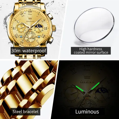 Vista 8 de OLEVS Reloj de pulsera ajustable de acero inoxidable impermeable para hombre, reloj analógico de cuarzo para hombre, moda de negocios, clásico