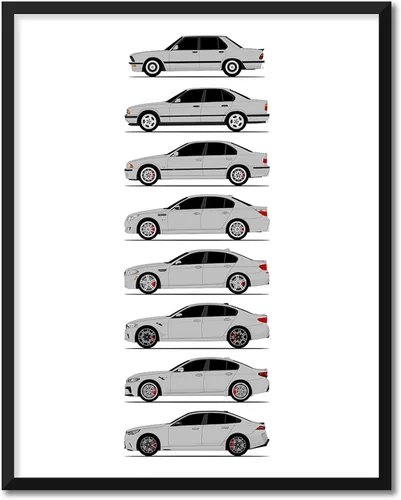 Vista 17 de Custom Car Posters Handmade Poster compatible with BMW M5 Generations and Print of BMW Car Models: E28, E34, E39, E60, F10, F90 - Multi, 8x10