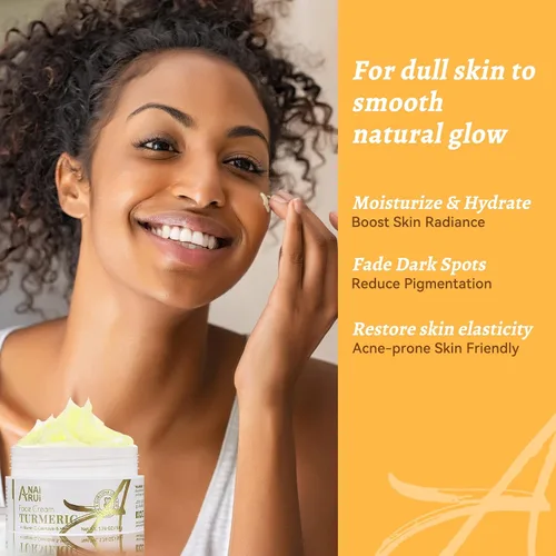 Vista 6 de ANAI RUI Crema facial de cúrcuma con vitamina C, 1.76 onzas Hidratante facial para hidratar, reafirmar, tensar la piel, crema de cúrcuma