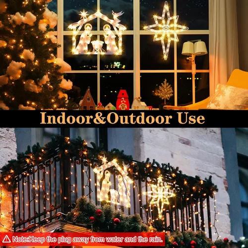 Vista 4 de Marchpower Paquete de 2 luces de silueta de ventana de Navidad, Belén iluminadas y estrella de Belén para decoración de ventanas, luces de ventana