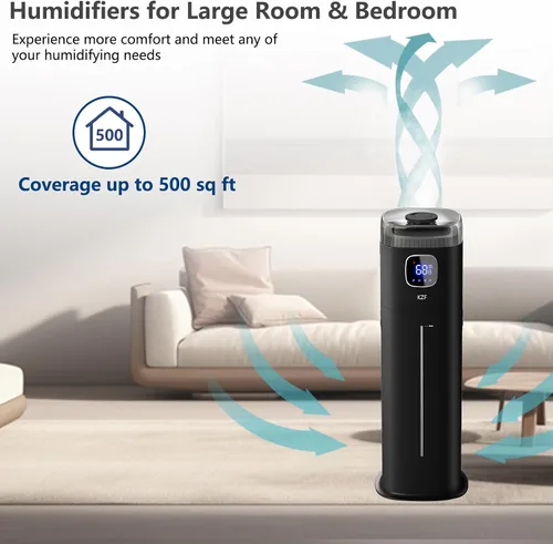 Vista 6 de KZF Humidificador grande para dormitorio, humidificador ultrasónico de niebla fría de 9L/2.5 galones con humidistato, boquilla de 360°, nivel