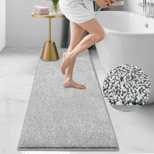 Vista 11 de HDFK Alfombra de baño antideslizante de 24 x 16 pulgadas, 2 tonos, felpilla suave, con respaldo de TPR Absorbencia sólida negro blanco Alfombra