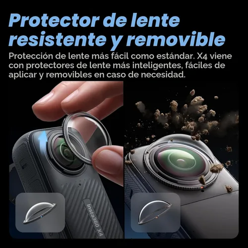 Vista 6 de Insta360 Paquete estándar X4: cámara de acción 8K 360 impermeable, video gran angular 4K, efecto selfie stick invisible, protectores de lente