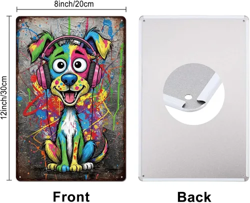Vista 2 de GLOBLELAND Letrero de metal divertido de 12 x 8 pulgadas con diseño de grafiti para cachorros, letreros decorativos divertidos para perro, pintura