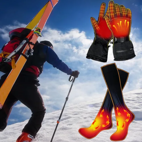 Vista 2 de Suhine 2 pares de guantes calentados y calcetines para manos y pies para hombres y mujeres, guantes con batería recargable, guantes de invierno