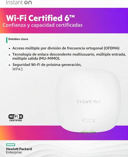 Vista 4 de Punto de acceso inalámbrico HPE Networking Instant On Access Point AP22 2x2 WiFi 6 Interior Largo alcance, seguro, soporte de malla inteligente